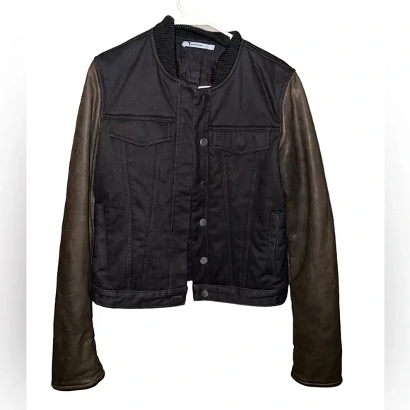 Alexander Wang Bomber Leather Sleeve Jacket - Picture 1 of 5